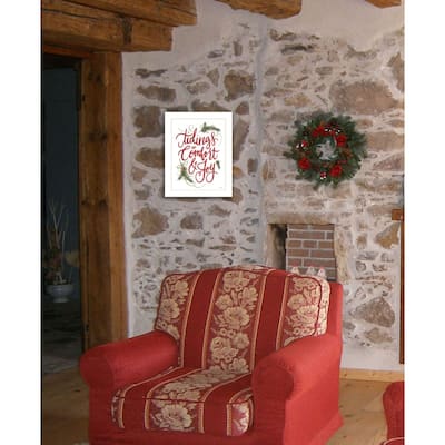 TrendyDecor4U Mid-Century Modern "Tidings of Comfort & Joy" Framed Print Wall Art by House Fenway - Red, Green, White