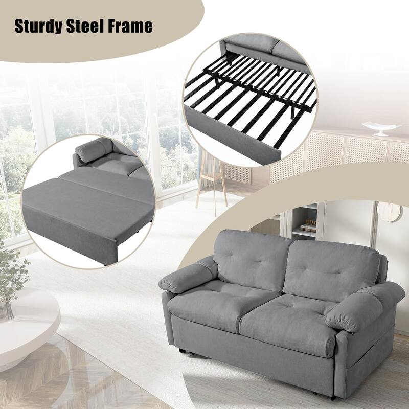 Convertible Pull Out Sofa Bed, Multi-Functional Chenille Loveseat Sofa, Casual Sofa with Thicked Cushions & Side Pocket