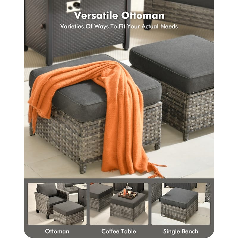 OVIOS 10 Pieces Outdoor Swivel Chair Set with Solar-Powered Table & 54" Fire Table