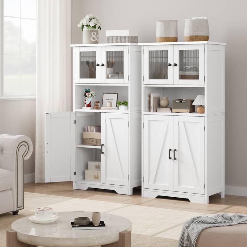 Freestanding Floor Linen Storage Cabinet with Doors and Shelves for Bathroom, Kitchen
