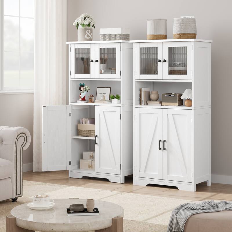 Kitchen Pantry Storage Cabinet with Glass Doors & Adjustable Shelves