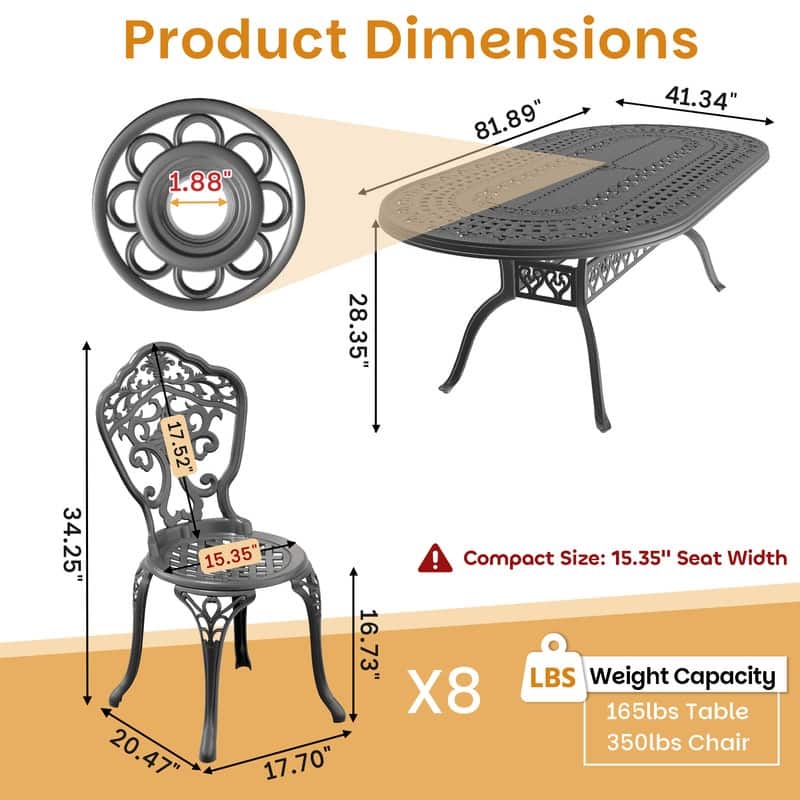 Traditions 9-Piece Patio Outdoor Dining Set with 8 Dining Chairs and Oval Table, Rust Free