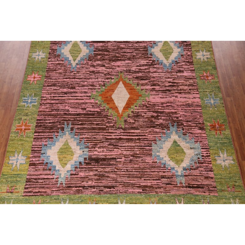 Pink Geometric Moroccan Oriental Rug Hand-Knotted Wool Carpet - 9'3" x 11'10"
