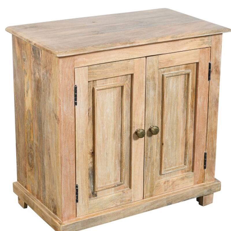 HomeRoots 28" Distressed Natural Solid Wood Nightstand With Storage