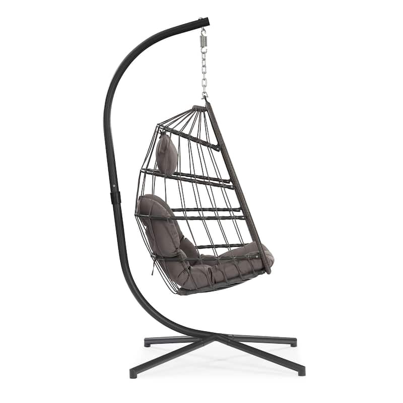 Aluminum Frame Wicker Egg Chair with Outdoor Patio Hanging Swing and UV-Resistant Cushion