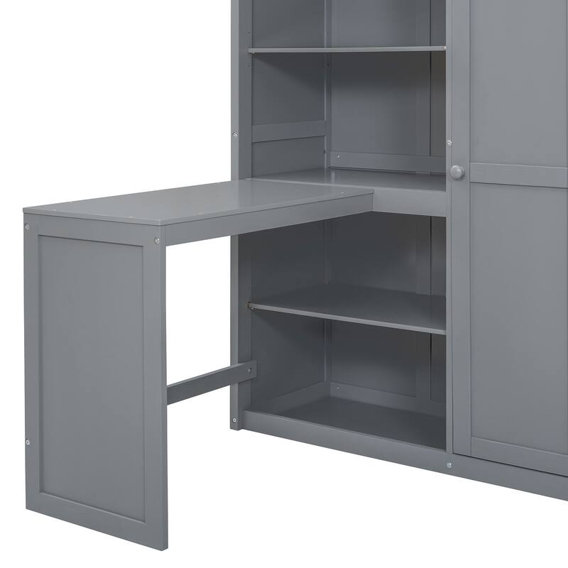 Full Size Bunk Bed with Wardrobe, Desk, and Shelves for Kids