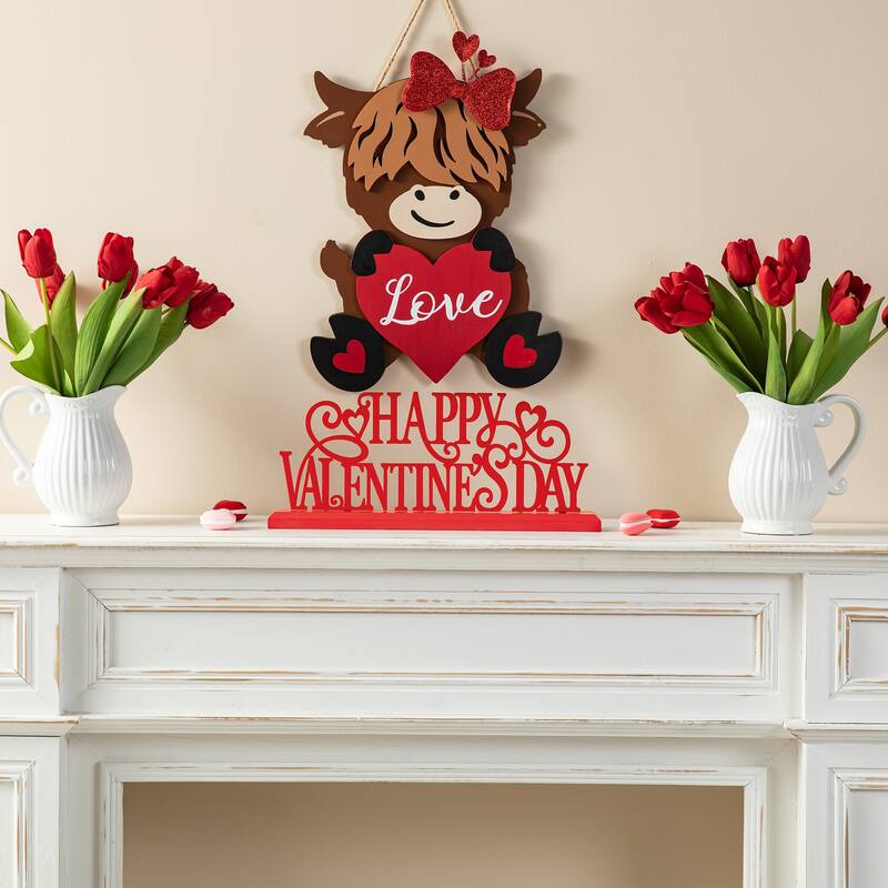 Glitzhome 16"L Wooden & Metal HAPPY VALENTINE'S DAY Table Decor