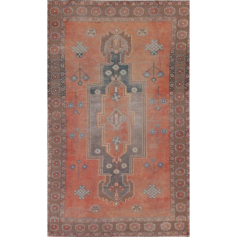 Hand Knotted Oriental 100% Wool Carpet Traditional Geometric Oranges & Rust Sirjan Area Rug - 6' 4'' X 3' 7''