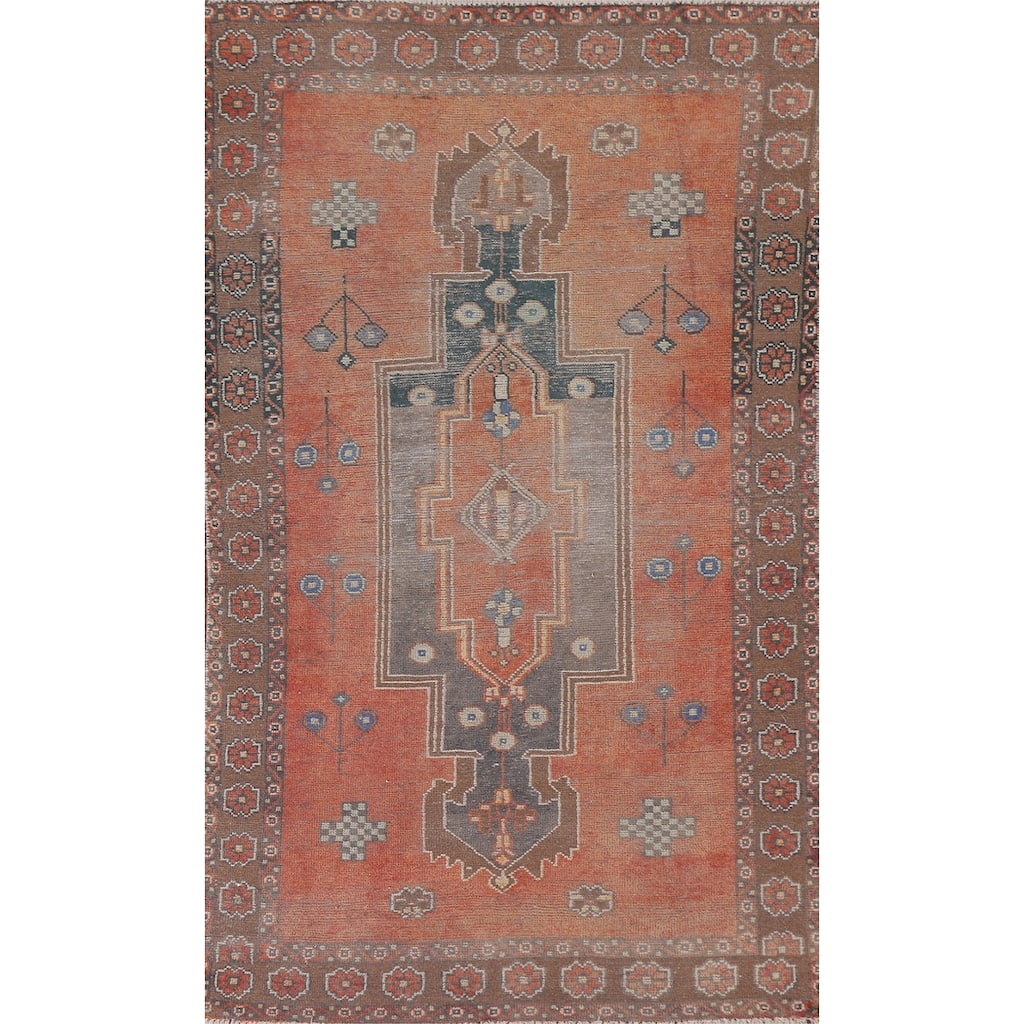 Hand Knotted Oriental 100% Wool Carpet Traditional Geometric Oranges & Rust Sirjan Area Rug - 6' 4'' X 3' 7''