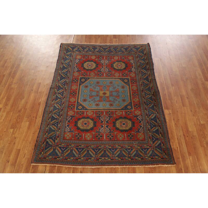 Hand Knotted Oriental 100% Wool Carpet Traditional Tribal Oranges & Rust Kazak Area Rug - 6' 9'' X 4' 11''