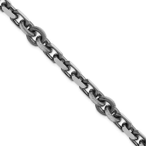925 Sterling Silver Mens Antiqued Brushed Cable/Twisted Rolo Bracelet, 8.5" (W-9.62mm)
