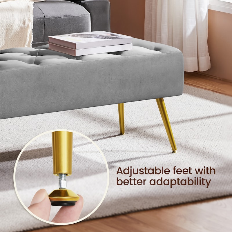Yaheetech Upholstered Footstool Velvet Ottoman Button-Tufted Table Bench - 45"×16"×17"