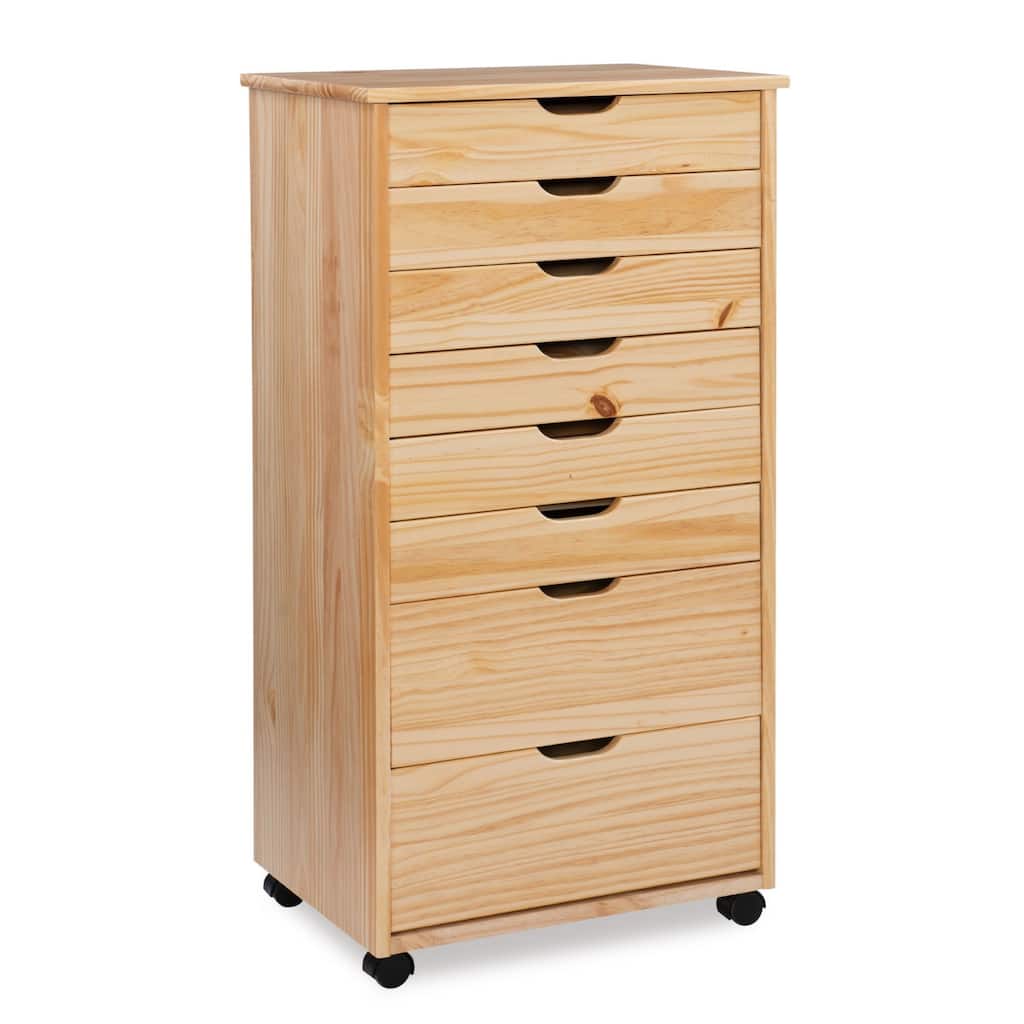 40” Natural Brown Rolling Storage Cabinet with 8 Drawer
