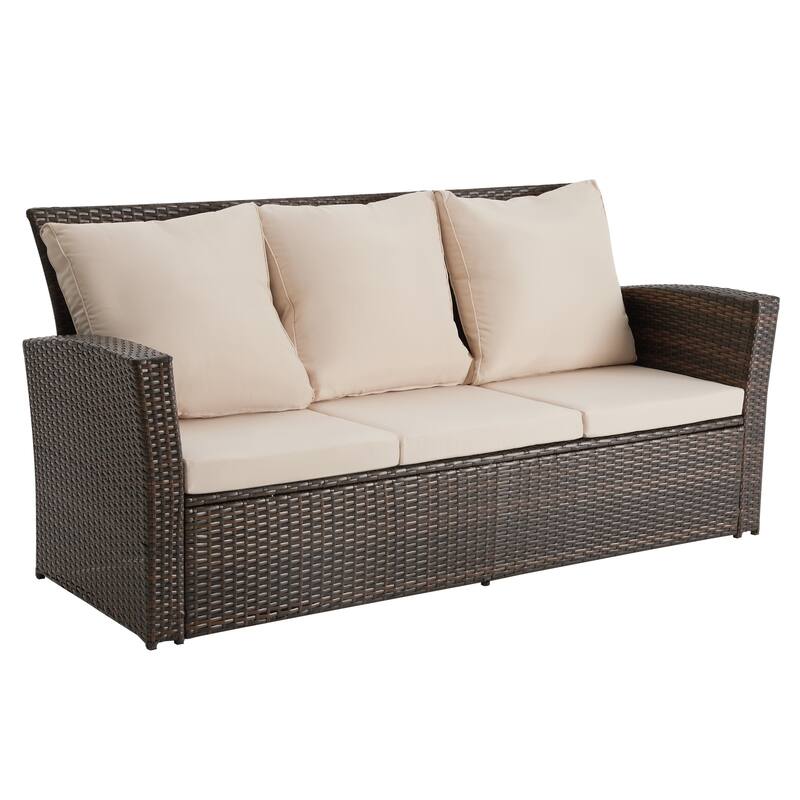 All Weather 3 Seats Patio Sofa with Thick Cushions - Brown