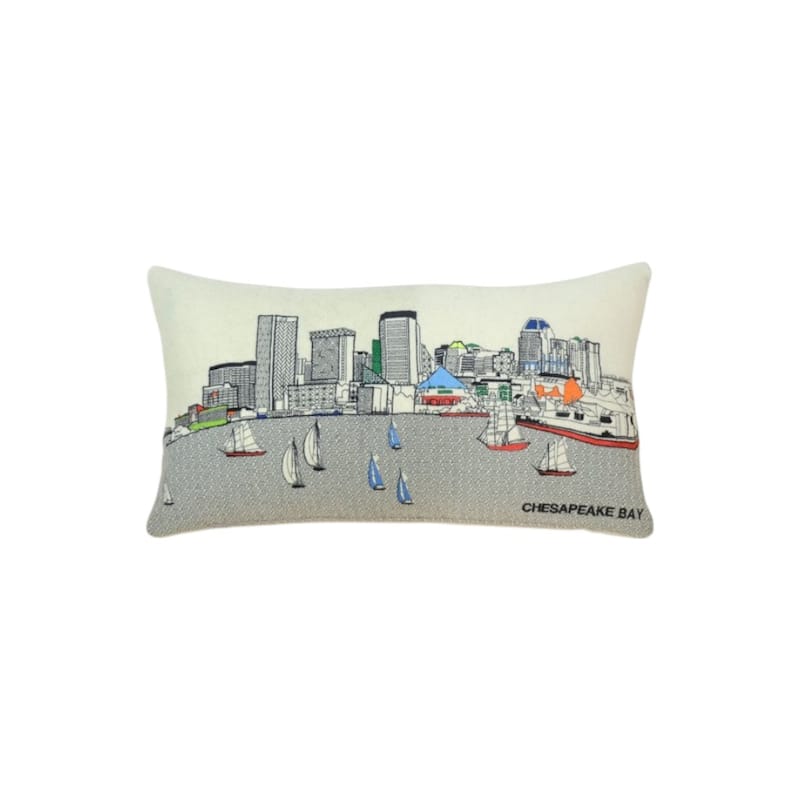 HomeRoots 14" X 24" Cream Baltimore Daylight Skyline Lumbar Decorative Pillow
