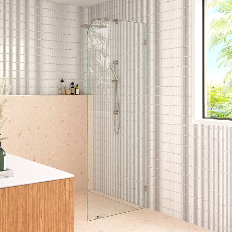 Glass Warehouse 34" x 78" Frameless Shower Door - Single Fixed Panel Radius