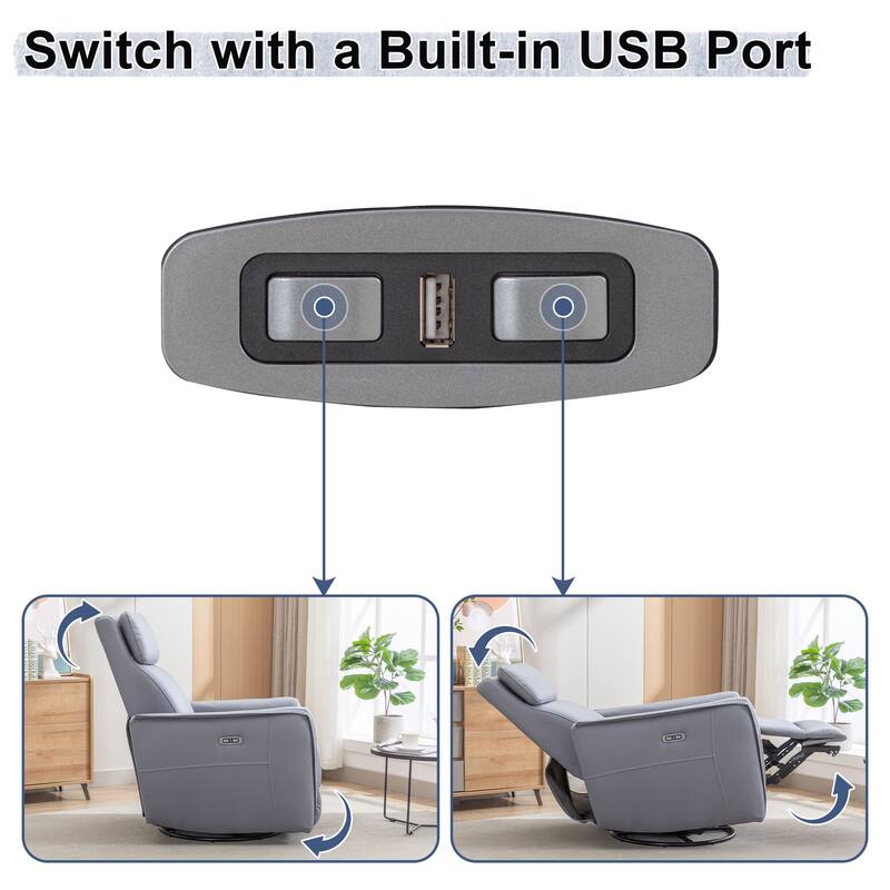 32.3'' Wide Power Swivel Rocker Recliner Chairwith USB Ports