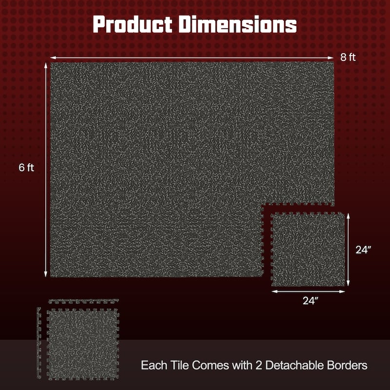 Black Interlocking Foam Exercise Mat Puzzle Tiles 48 Sq Ft Rubber and PE Foam Gym Flooring - 24" x 24"