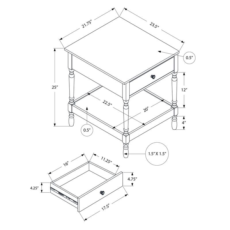 Accent Table, 2 Tier, End, Side Table, Square, Nightstand, Bedroom, Lamp, Brown Veneer, Traditional - Walnut