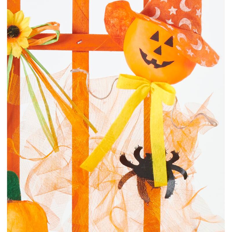 11" Tabletop Halloween Pumpkin Against a Fence, Set of 3