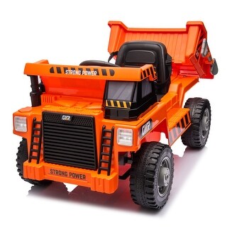 Orange Ride-On Dump Truck with Parental Control, Electric Dump Bed, MP3