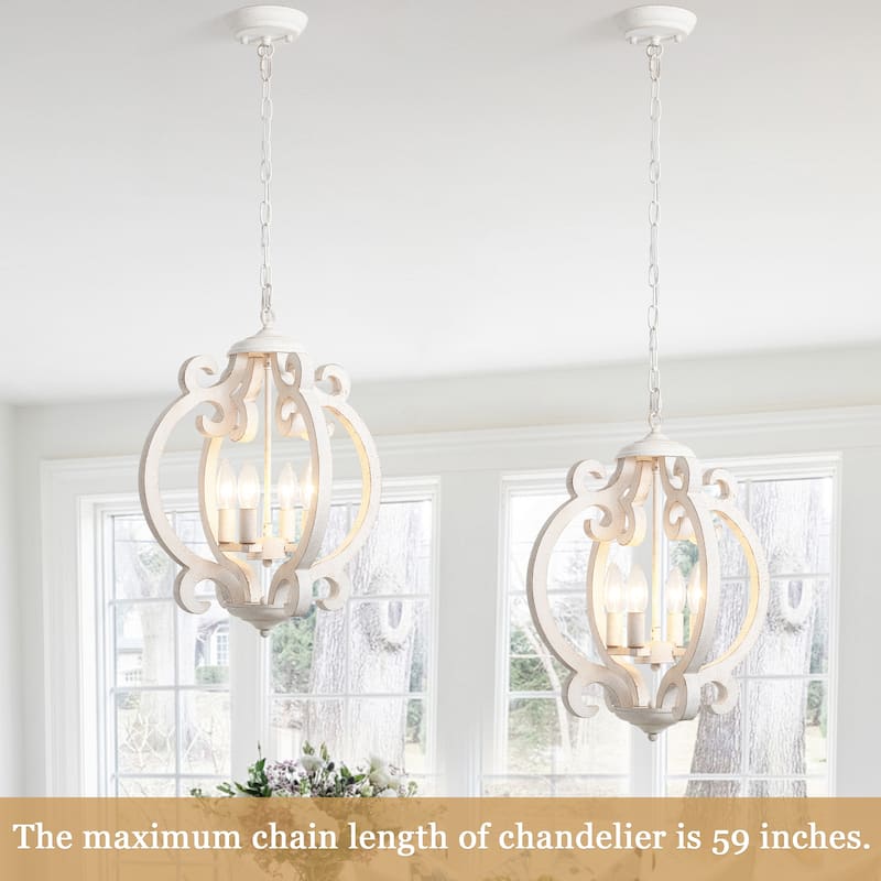 4-Light Antique Wood French Country Chandelier Vintage Pendant for Dining Room
