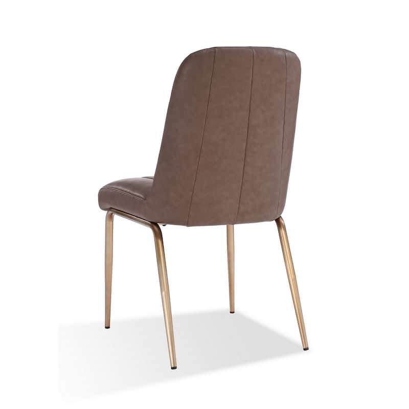 Rise 19 Inch Dining Chair, Soft Faux Leather Seat, Metal Legs, Brown