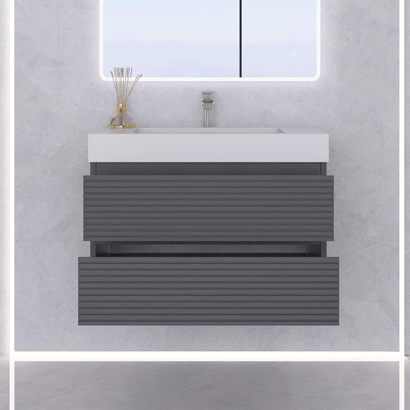 Wall-Mounted Bathroom Vanity in Gray with Undermount Sink without Faucet