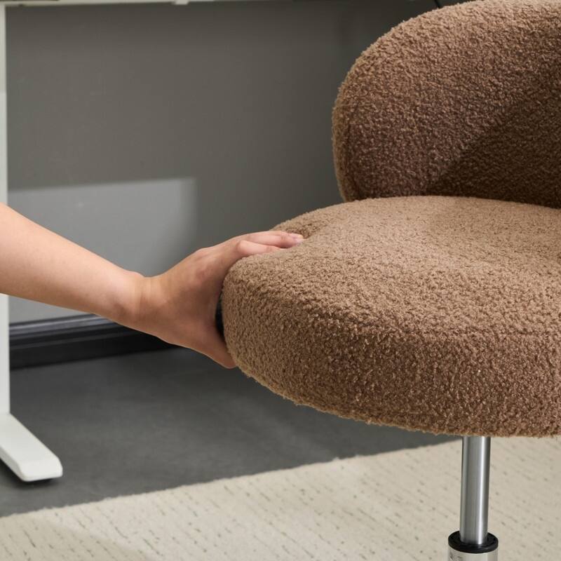 Cute Modern Teddy Swivel Chair Armless Adjustable Height Office Desk Chair with No Wheels and Backrest Support - N/A
