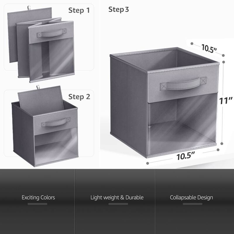 Sorbus 11" Storage Bin with Clear Window – 6-Pack Foldable Fabric Organizers - 10.5” L x 10.5” W x 11” H