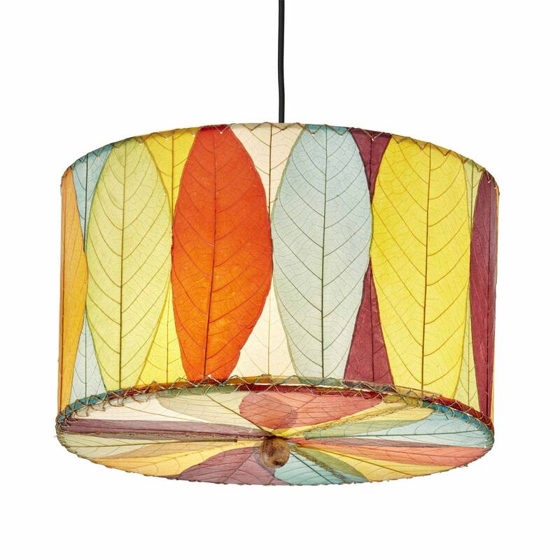 Eangee Handmade Drum Pendant 18 Inch, Cocoa Leaves Shade, 18 x 18 x 10 in. - 18 x 18 x 10