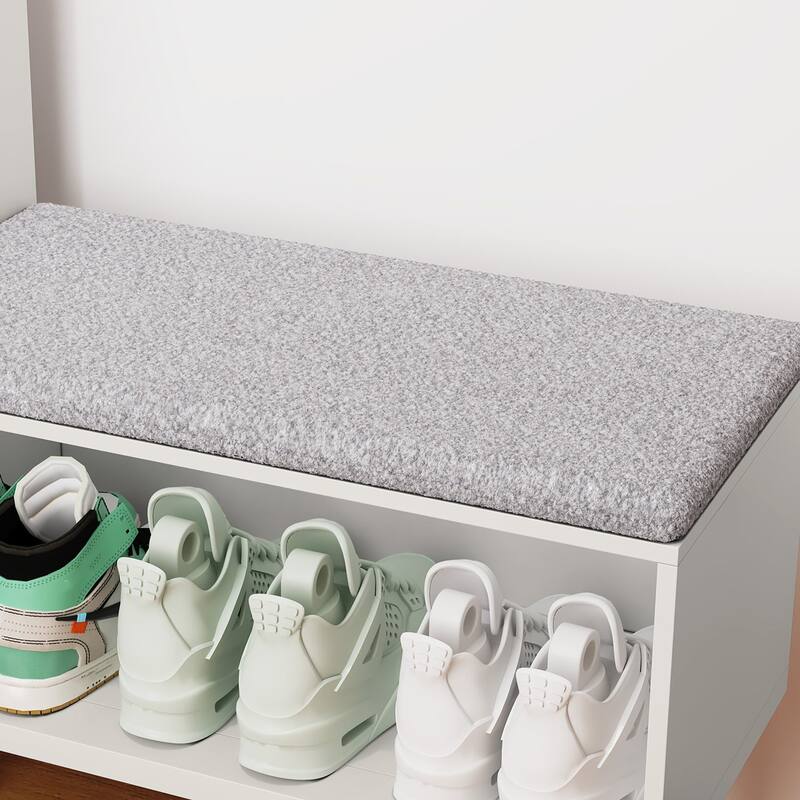L-Shaped Shoe Storage Bench with Padded Seat, Modern Organizer with Glass Door and Shelf