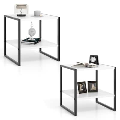 Gymax 2PCS 20'' 2-Tier End Table w/ Storage Shelf Reversible Design