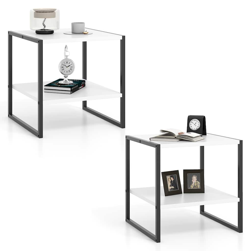 Gymax 2PCS 20'' 2-Tier End Table w/ Storage Shelf Reversible Design