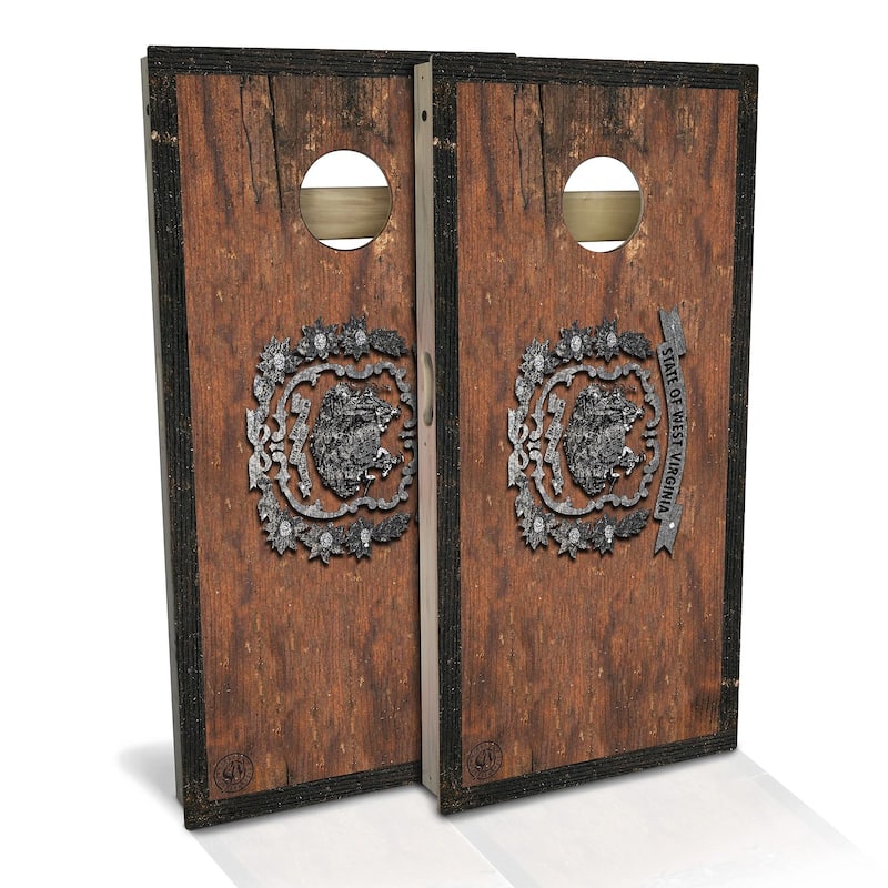 West Virginia Flag Rustic Outdoor Cornhole Board Set - Backyard 2x4 - NO Accessories