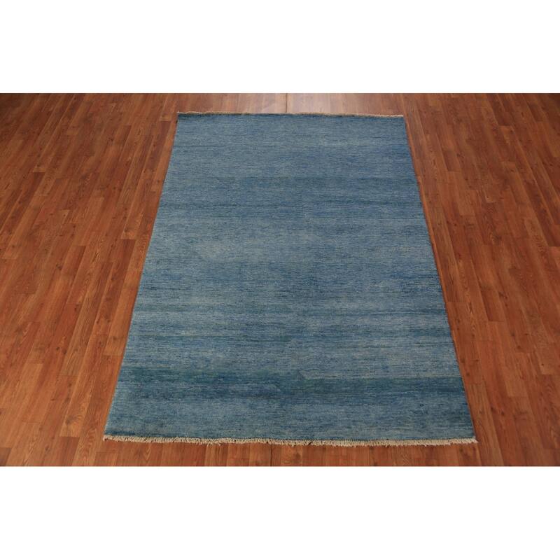Blue Modern Gabbeh Oriental Rug Handmade Wool Carpet - 4'9" x 6'8"
