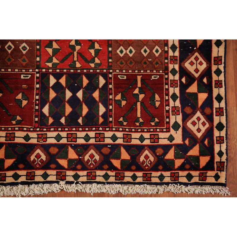 Red Geometric Bakhtiari Persian Vintage Rug Handmade Wool Carpet - 6'9" x 9'4"