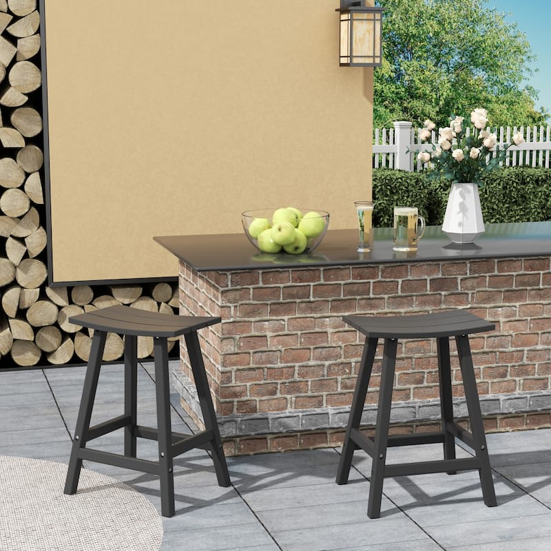 Polytrends Laguna Hdpe All Weather Outdoor Patio 24" Saddle Seat Counter Stool (Set Of 2) - Gray