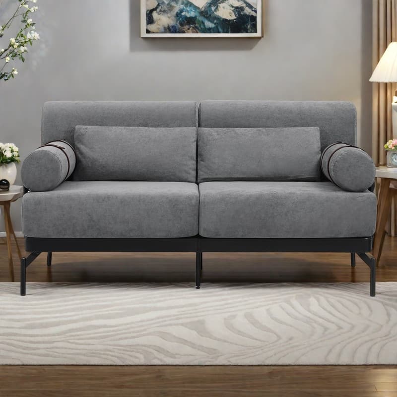 59" Chenille Modern Loveseat Sofa with USB Charging Ports, Cylindrical Armrests, and 440lb Capacity