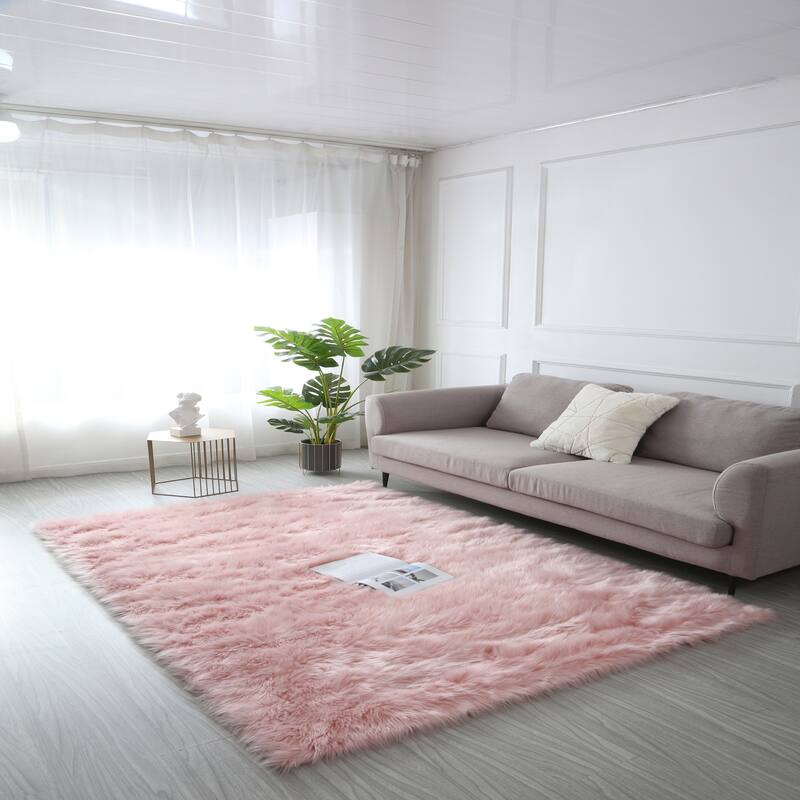 60 in L Ultra Soft Fluffy Faux Fur Sheepskin Area Rug - 3'6"