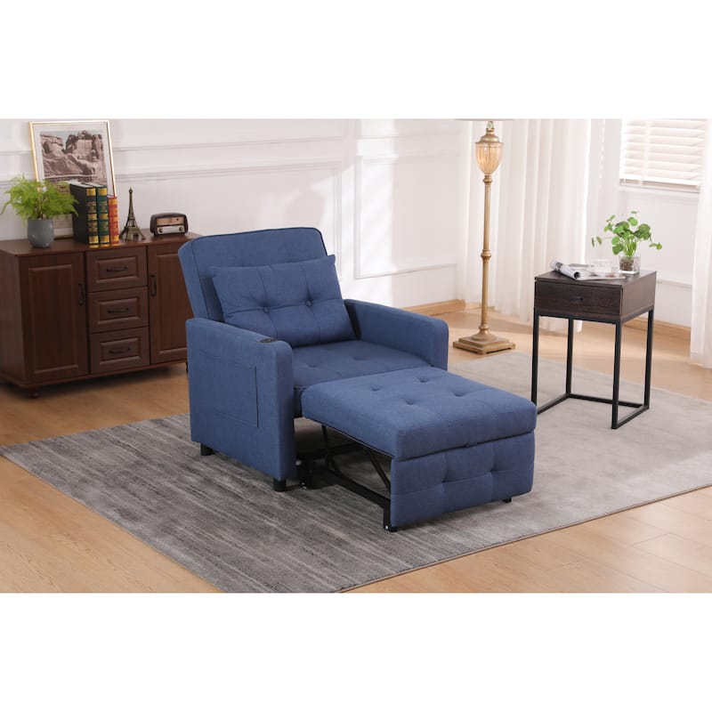 Convertible Pull-Out Sofa Bed with Side Pockets, Sleeper Chair with USB Charging, Single Chaise Lounger Chair