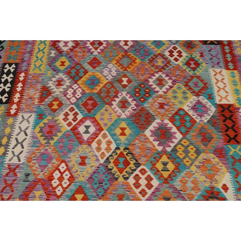 Flat Weave Colorful Kilim Area Rug Flatweave Wool Carpet - 8'4" x 11'9"