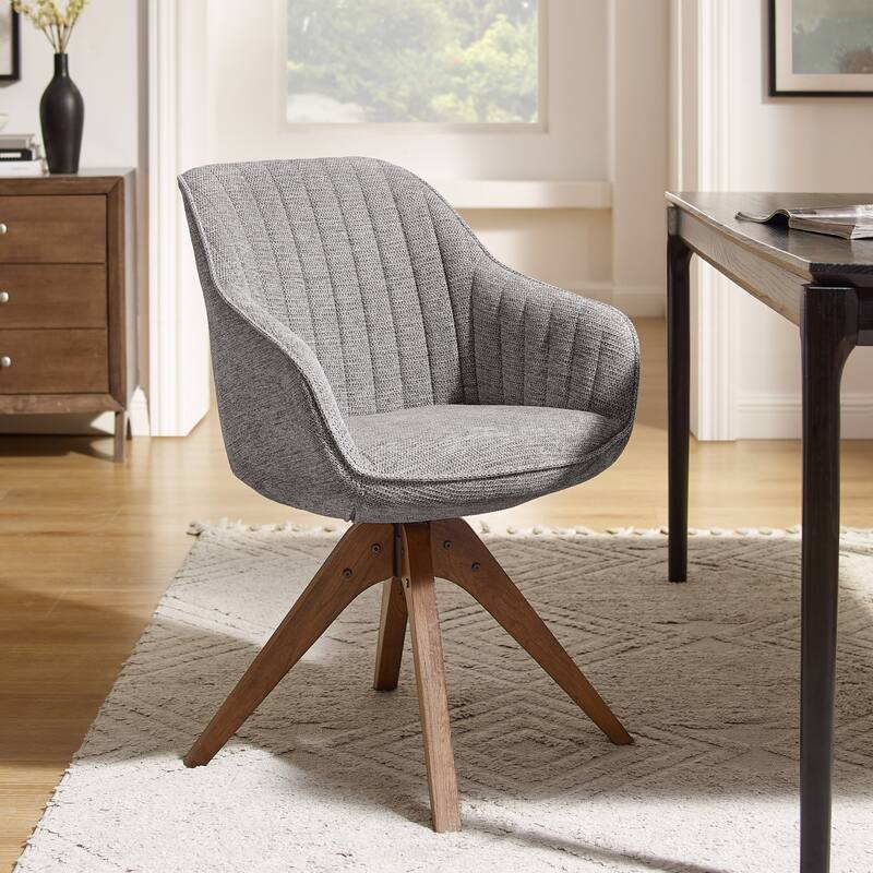 Art Leon Modern Home Office Swivel Arm Accent Chair with Wood Legs - Grey