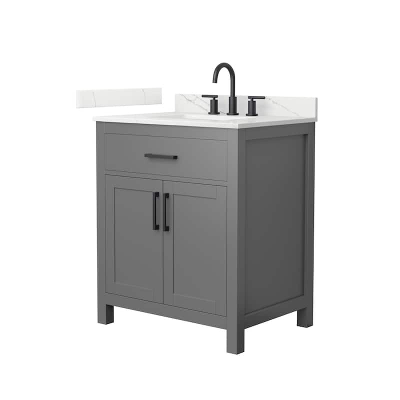 Wyndham Collection WCG2424-30S-QTZ-US3MXX Beckett 30" Free Standing - Dark Gray / Giotto Quartz Top / Matte Black