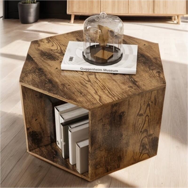 23.62" Wood Hexagonal Coffee Table with Storage Shelf