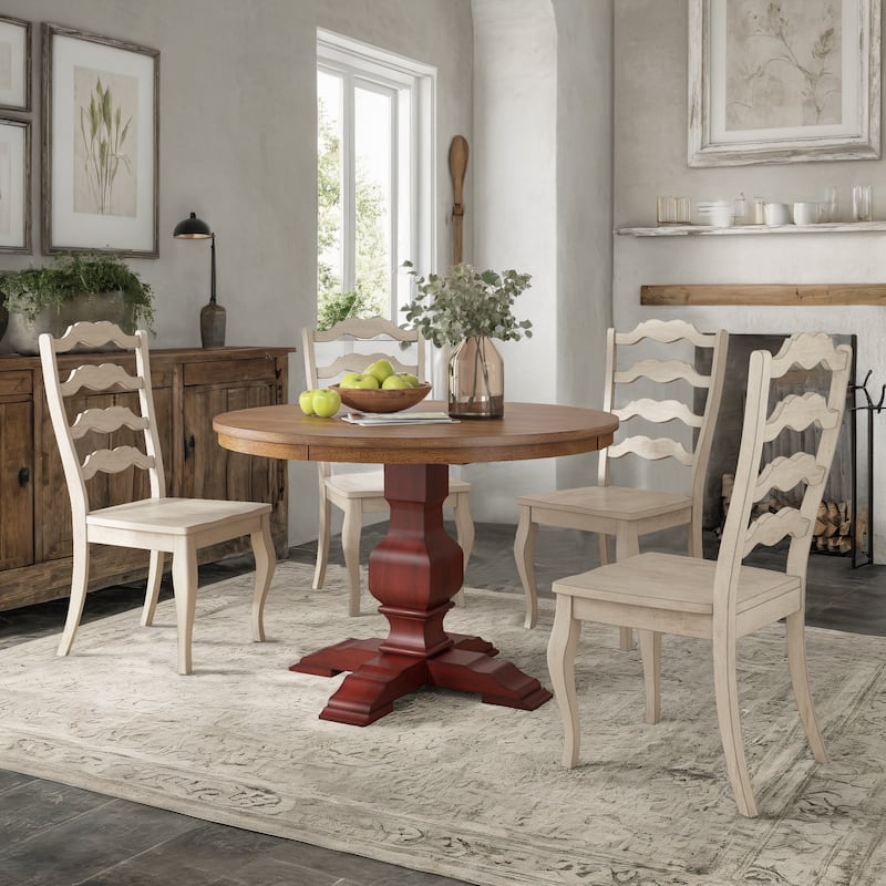Ronda 45" Round Solid Wood Top Dining Set with French Ladder Back Chairs