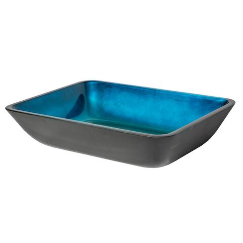 Eden Bath Rectangular Turquoise Glass Vessel Sink with Black Exterior