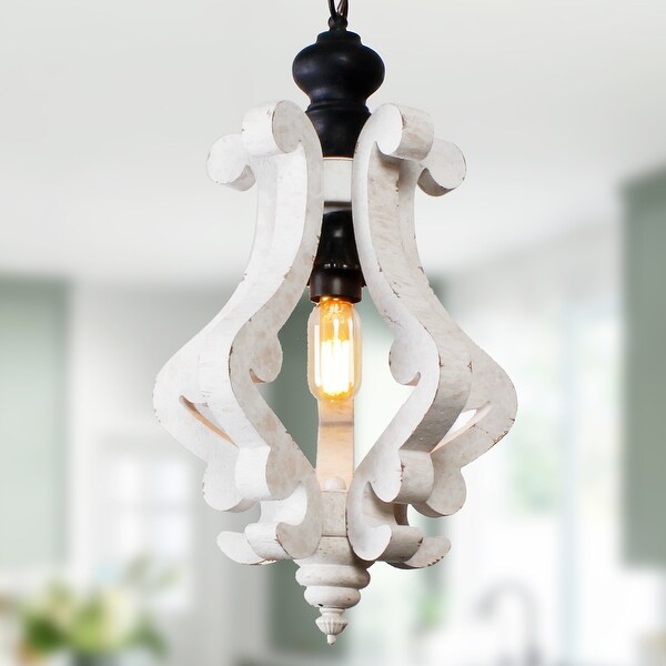 Cusp Barn Farmhouse Light Fixtures Chandelier 1 Light Rustic Wood Pendant Light with Adjustable Chain for Kitchen Island On Sale Bed Bath Beyond 35870407