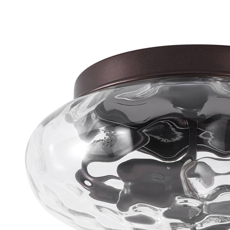 Modern Farmhouse 2-light Water Pattern Hammered Glass Flush Mount 9in