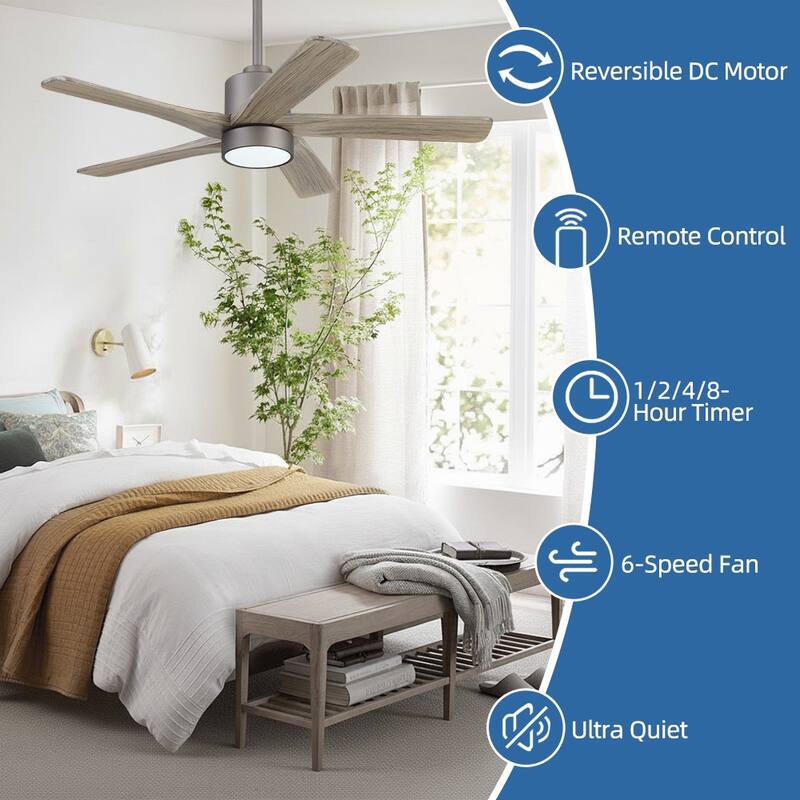 WINGBO 54" and 64" 5 ABS Blades DC Motor Indoor Ceiling Fan with Light & Remote